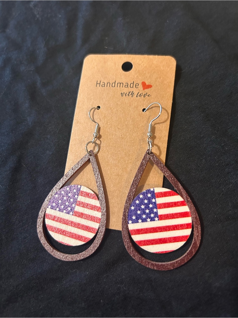 Handmade American Flag Teardrop Earrings - Red, White & Blue